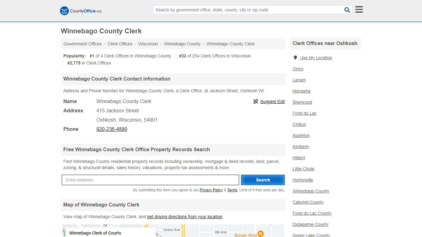 Winnebago County Clerk - Oshkosh, WI (Address and Phone)