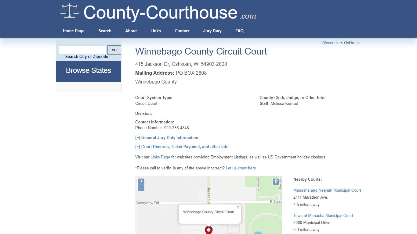 Winnebago County Circuit Court in Oshkosh, WI - Court Information
